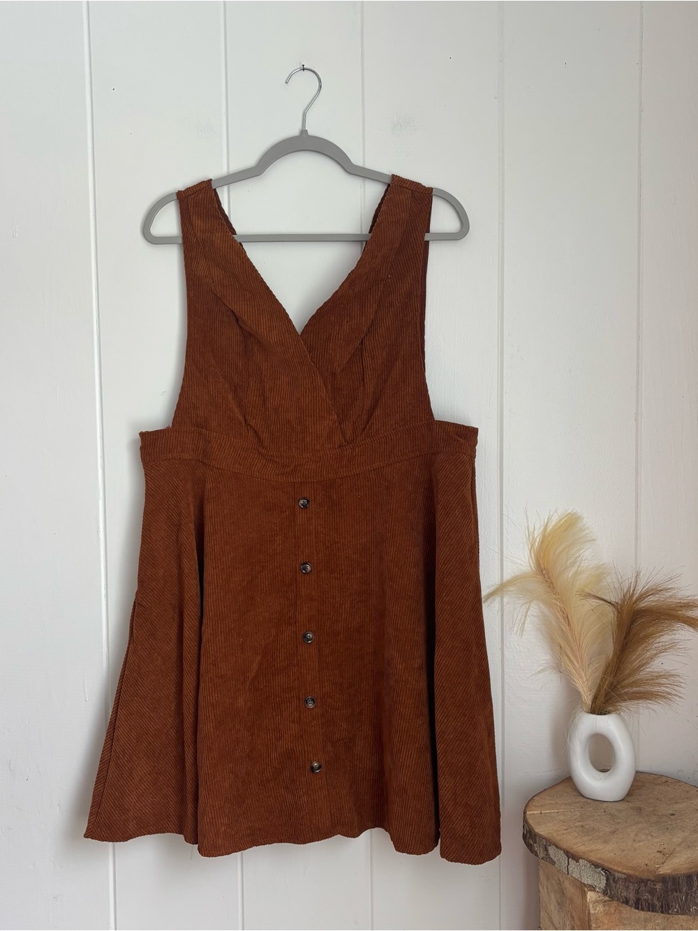 Fille Rose Corduroy Pinafore Mini Dress in Rust Brown